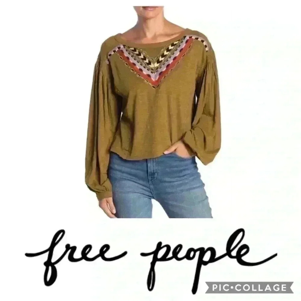NWT Free People Hand Me Down embroidered top women S